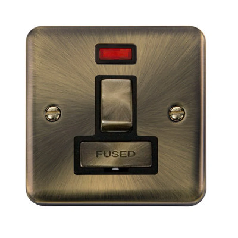 Image of SE Home Curved Antique Brass 13A Fused Ingot Connection Unit Switched With Neon Gold