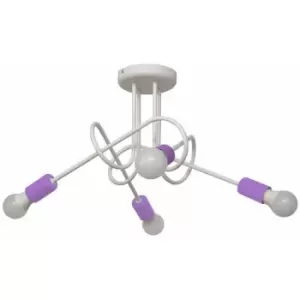 Image of Helam Oxford Multi Arm Semi Flush Ceiling Light White, Purple 44cm