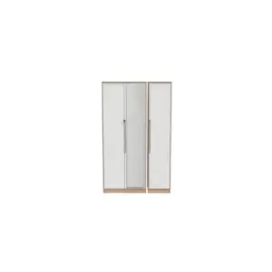Image of Welcome Furniture Barquero Tall Triple Mirrored Wardrobe - White Matt and Bardolino Oak