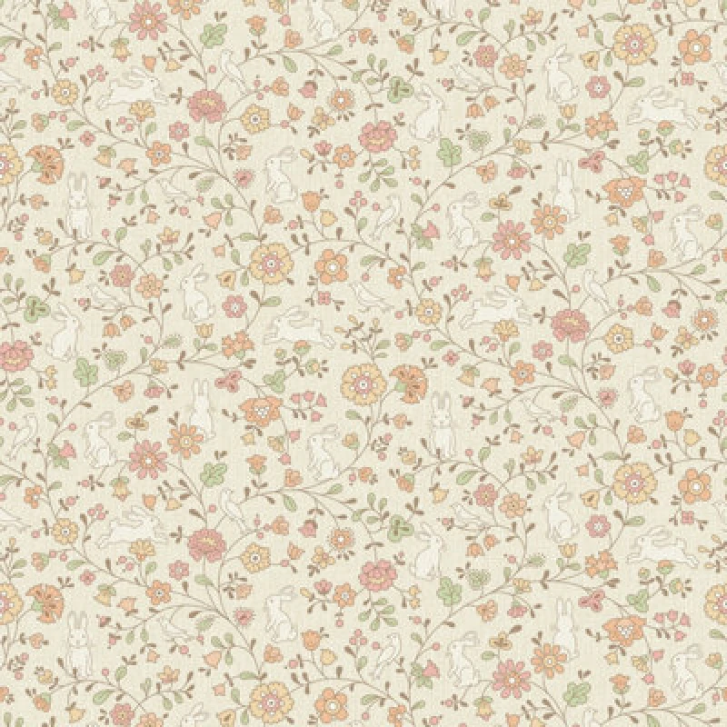 Image of Grandeco Liberty Floral Bunny Trail Nursery Textured Wallpaper Natural Beige