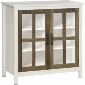 Image of HOMCOM Kitchen Sideboard Glass Door Storage Cabinet Distressed White