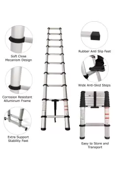 Image of 2m Extra Wide Telescopic Ladder With Soft Close Design