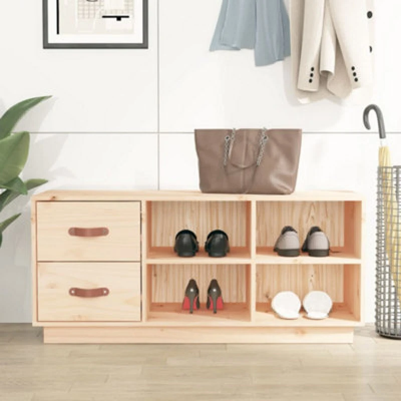 Image of Vidaxl Shoe Bench 100X34X45cm Solid Wood Pine Shoe Benches