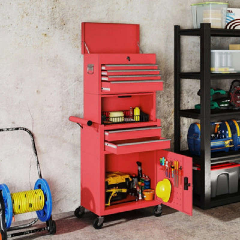 Image of HOMCOM HOMCOM Rolling Tool Chest with 6 Drawers, 3-in-1 Tool Cabinet with Wheels in Red Red One Size Unisex 5063603665828
