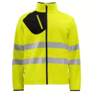 Image of Projob Mens Softshell Hi-Vis Coat (XS) (Yellow/Black)