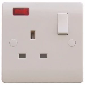 image of ESR Sline 1 Gang White 13a Switched Single Pole UK Plug Socket with Neon