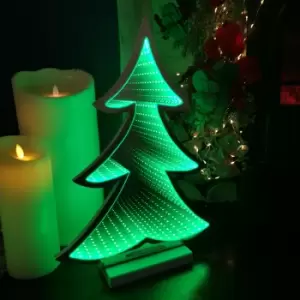 image of 40cm Green LED Infinity Christmas Tree Decoration with Wooden Base