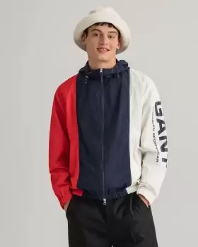 Image of GANT Men Retro Shield Colorblock Hooded Jacket (L) Blue