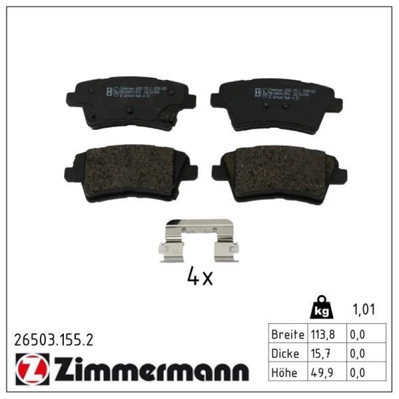 Image of ZIMMERMANN Brake pad set ZIMMERMANN 26503.155.2
