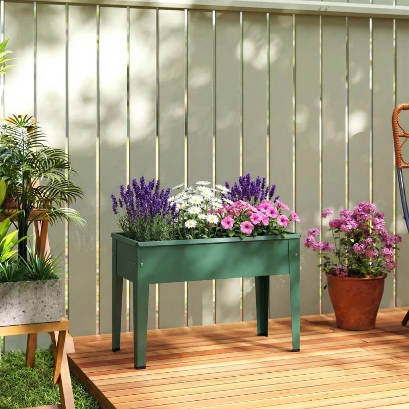 Image of OUTSUNNY Raised Planter, Metal Raised Garden Bed on Legs with Drainage Hole in Green Size: 20kg Green Unisex 20kg
