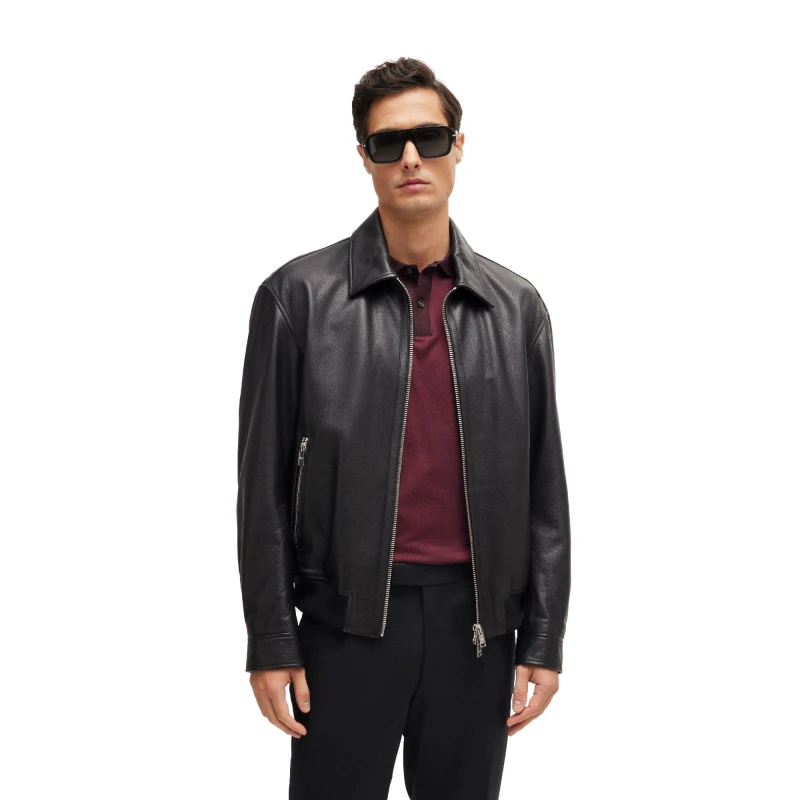 Image of Boss Mens Merwyn Leather Jacket Black male 44 (54)