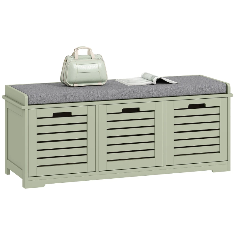 Image of HOMCOM HOMCOM Shoe Storage Bench Cushion Seat Slatted Doors - Green