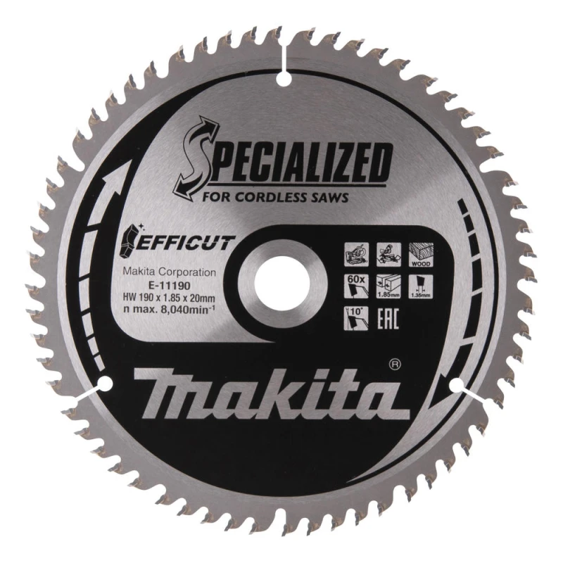 Image of Makita SPECIALIZED Efficut Circular Saw Blade for Wood Cutting E-11190 Diameter: 190mm