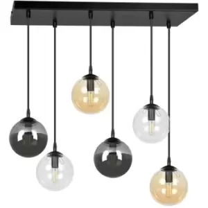 Image of Emibig Cosmo Black Globe Cluster Pendant Ceiling Light with Clear, Graphite, Amber Glass Shades, 6x E14