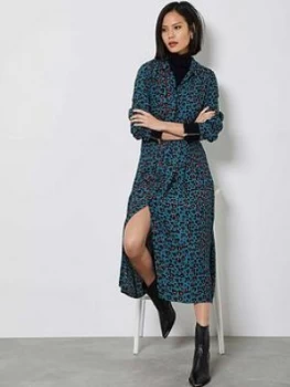 Image of Mint Velvet Charlie Animal Print Midi Shirt Dress - Teal