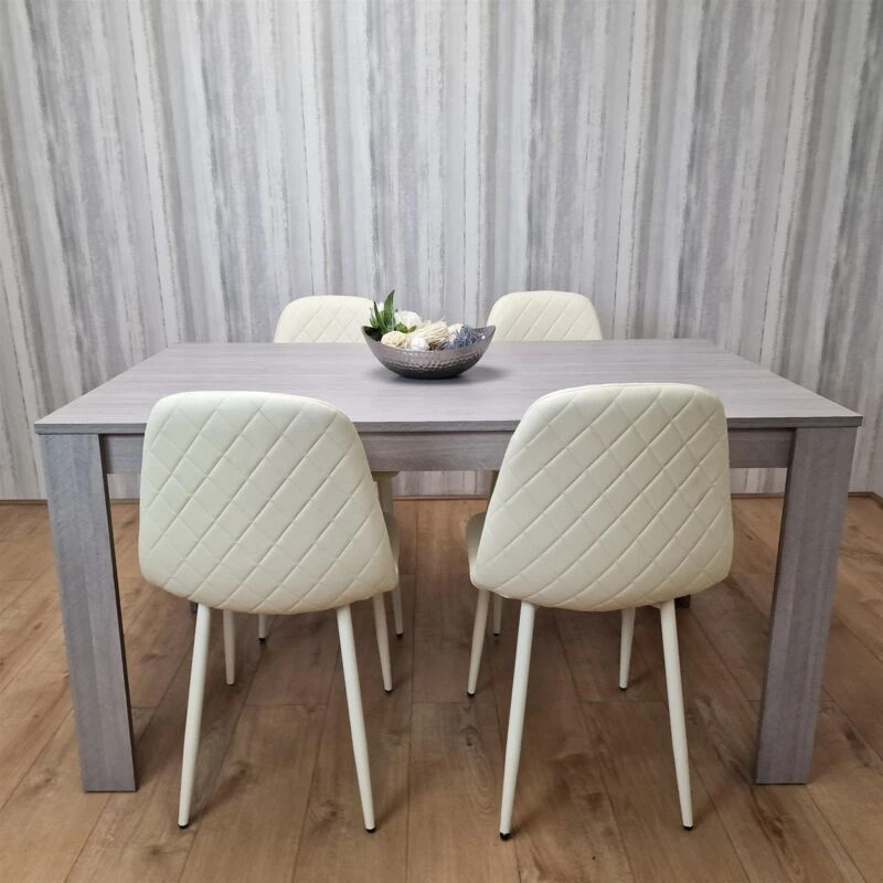 Image of KOSY KOALA Kosy Koala - Dining Table and 4 Chairs Grey 4 Cream Leather Chairs Wood Dining Set Furniture Arrow grey 140 + 4 cream gem