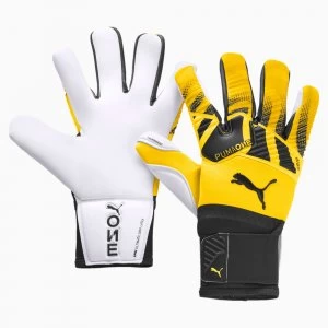 image of Womens PUMA One Grip 1 Hybrid Pro Goalkeeper Gloves, Ultra Yellow/Black/White Size 8 Accessories