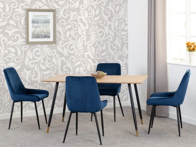 Image of Seconique Hamilton 140cm Dining Table with 4 Avery Blue Velvet Dining Chairs