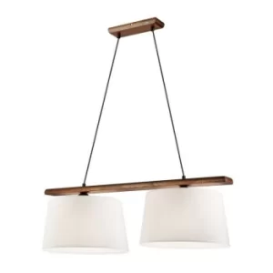 image of Aida Bar Pendant Ceiling Light With Fabric Shade Walnut Oak, 2x E27