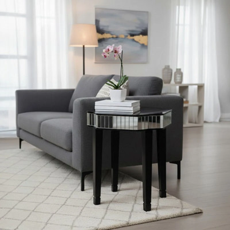 Image of Premier Housewares Stylish Design Side Table, Practical Design Bedside Table For Bedroom, Glamorous Side Table For Livingroom Black