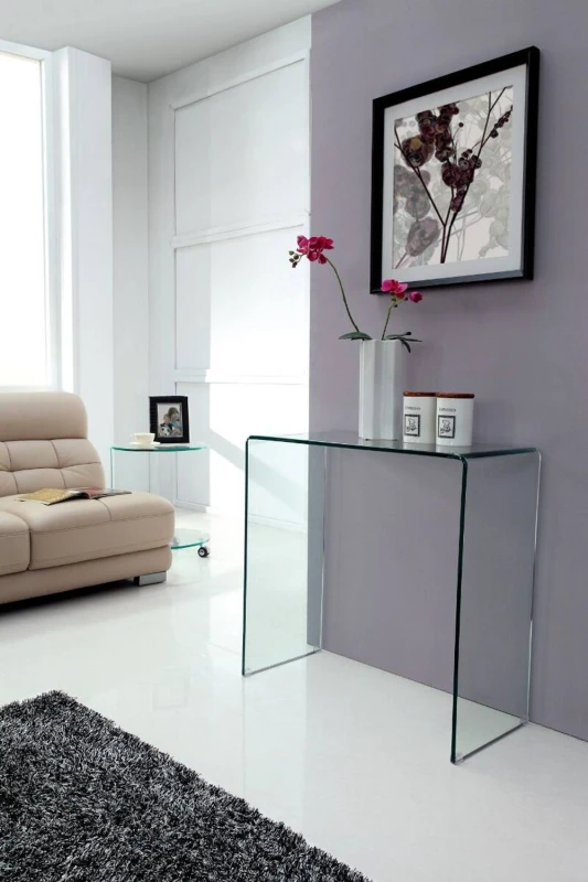 Image of Thats Furniture Crystal Small Stylish Curved Glass Hallway Console Table in Clear Clear Unisex