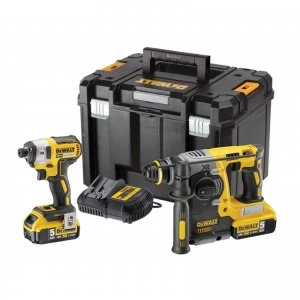 Image of DEWALT DCK2532P2 18v Cordless SDS Hammer Drill and Impact Driver Kit 2 x 5ah Li-ion Charger Case