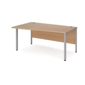 image of Office Desk Left Hand Wave Desk 1600mm Beech Top With Silver Frame Maestro 25 MB16WLSB