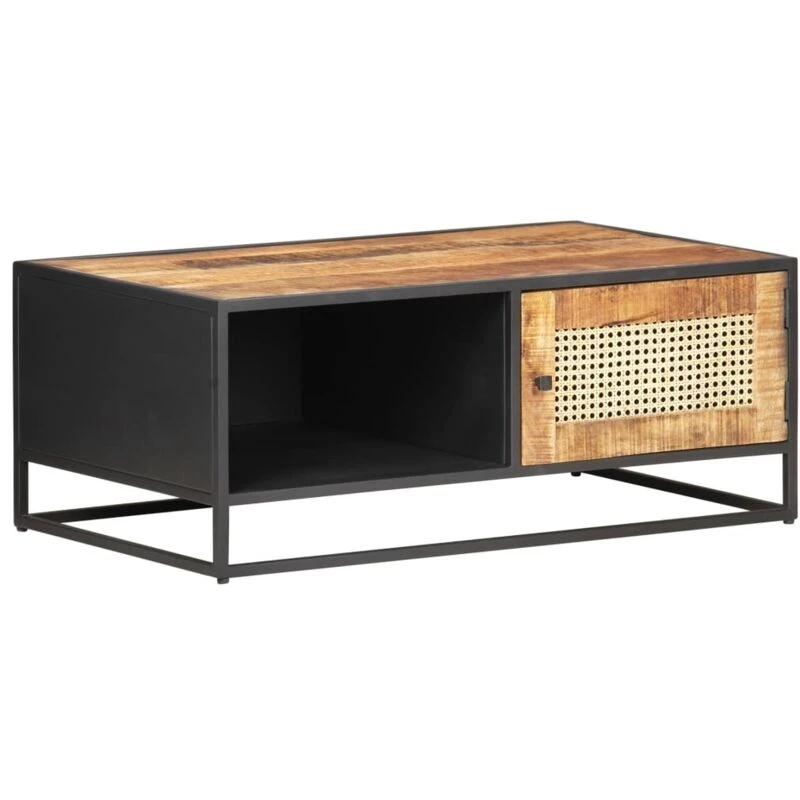 Image of VIDAXL Coffee Table 90x50x35cm Rough Mango Wood and Natural Cane Vidaxl 8720286142387