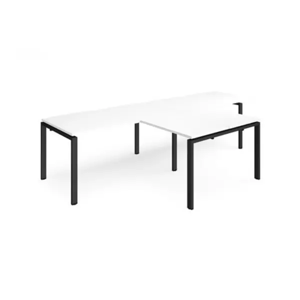 Image of Adapt Bench Desk 2 Person With Return Desks 3200mm White Tops With Black Frames Adapt White ER3288-K-WH