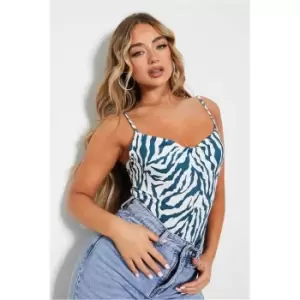 I Saw It First Green Zebra Print Slinky Cowl Neck Bodysuit - Green