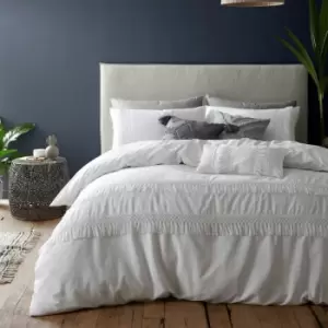 Image of Pineapple Elephant Izmir Textural Tassel Fringe 100% Cotton Duvet Cover Set, White, Double