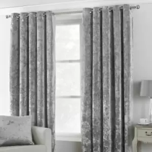Image of Verona Crushed Velvet Lined Eyelet Curtains, Silver, 46 x 72" - Paoletti