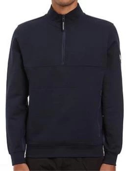 image of Weekend Offender Quarter Zip Top With Woven Trim - Navy