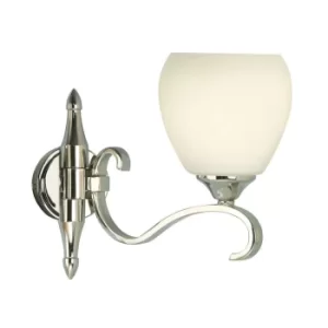 image of Columbia 1 Light Wall Light Polished Nickel Plate with Matt Opal Glass Shade, E14