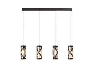 Image of 4 Light Bar Linear Ceiling Pendant E14, Oiled Bronze, Polished Chrome, Amber