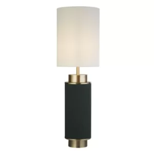 image of Flask 1 Light Table Lamp, Dark Green Linen, Antique Brass And White Shade