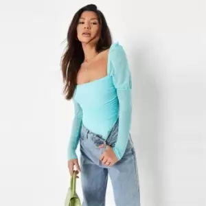 image of Missguided Milkmaid Mesh Bodysuit - Blue