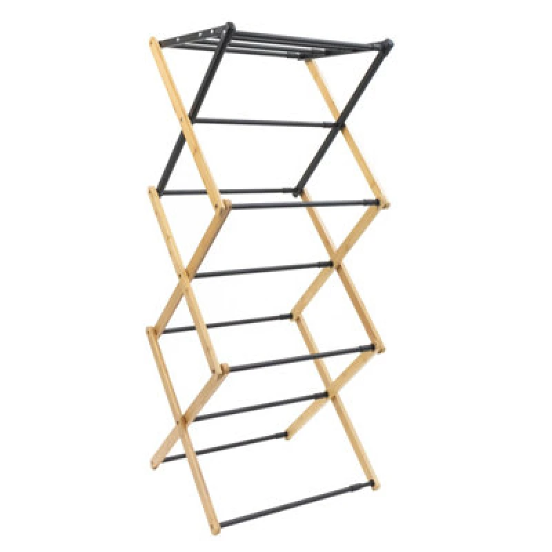 Image of Jvl Bamboo Extendable 3 Tier Concertina Clothes Airer, Brown