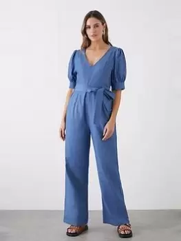 Image of Dorothy Perkins Denim Jumpsuit - Mid Wash, Blue, Size 12, Women