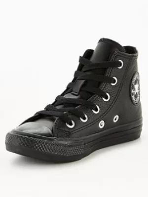 Converse Chuck Taylor Leather All Star Hi Childrens Trainer, Black, Size 5.5