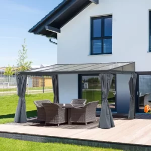 Image of Outsunny Outdoor Hardtop Pergola PC Roof Gazebo Party Tent Garden Sun Shelter Waterproof and UV protection with Curtains, 4 x 3m, Grey