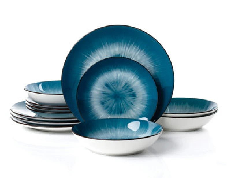 Image of 2 Tone Blue Star Dinnerware Set, 12 Pieces