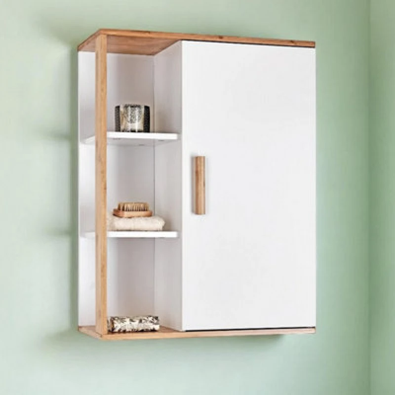 Image of Showerdrape Cassino White & Bamboo Bathroom Wall Cabinet White