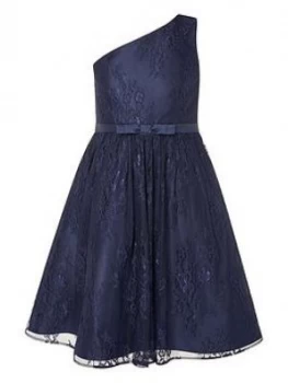 image of Monsoon Girls Lace One Shoulder Prom Dress - Navy