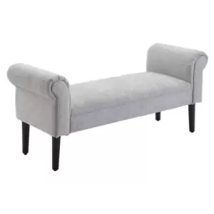 image of HOMCOM Bed End Side Chaise Lounge Sofa Window Seat Arm Bench Wooden Leg Linen Fabric Cover Light Grey