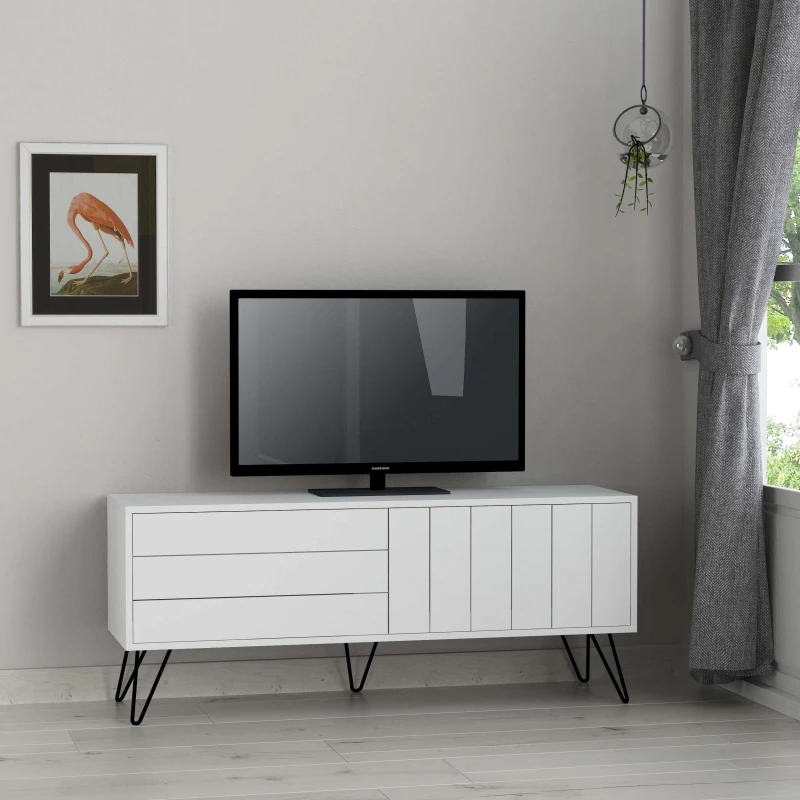 Image of DECORTIE Decortie - Picadilly Modern tv Stand Multimedia Centre tv Unit With Storage Cabinet 139cm - White - White M.TV.18653.7