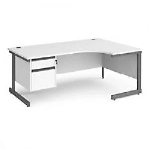 image of Dams International Right Hand Ergonomic Desk with White MFC Top and Graphite Frame Cantilever Legs and 2 Lockable Drawer Pedestal Contract 25 1800 x 1