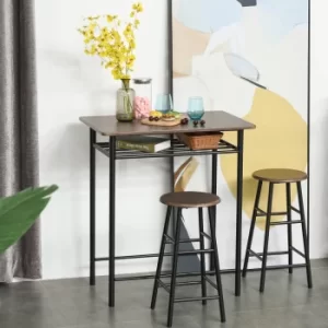 Image of HOMCOM Bar Table Set, Bar Set-1 Bar Table and 2 Stools with Metal Frame Footrest and Storage Shelf, for Kitchen, Dining Room, Pub, Cafe, Black and Oak