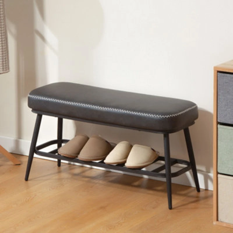 Image of HOMCOM HOMCOM PU Leather Shoe Storage Bench with Padded Seat Cushion for Hallway in Dark Grey Dark Grey One Size Unisex 5063603406155