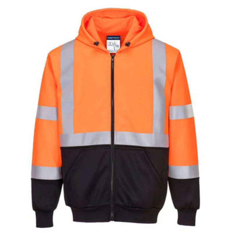 Image of Portwest Hi Vis Two Tone Zipped Hoodie B315OBRL Colour: Orange / Black